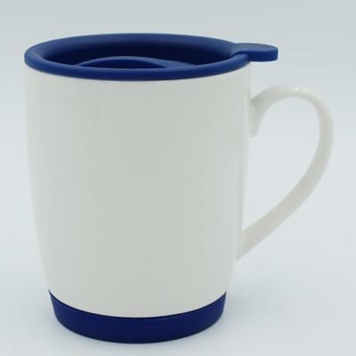 White Bone China Mug with Blue Silicone Base