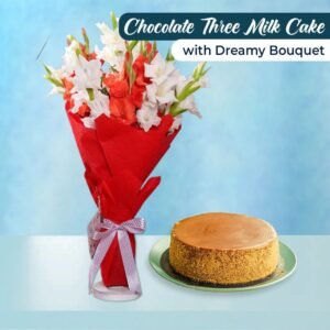 Buy Best Three Milky Cake with Dreamy Flower Bouquet Online Corporate Gifts in Pakistan