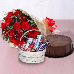Cake and Red Rose Bouquet with Chocolate Basket Online Clients and Employess Corporate Gifting in Pakistan
