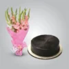 Pink-Pastel-Bouquet-and-Chocolate-Fudge-Cake-Online Corporate Gifts in Pakistan