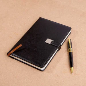 Personalized Black Leather Dairy and Pen Online Corporate Gifts for Clients in Pakistan