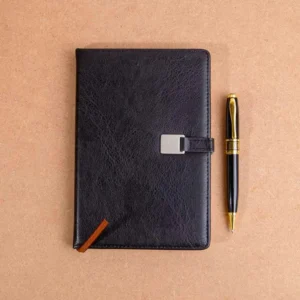 Personalized Black Leather Dairy and Pen Online Corporate Gifts for Employees in Pakistan