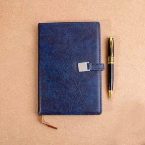 Personalized Blue Leather Dairy and Pen Online Corporate Gifts for Employees in Pakistan