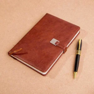Personalized Brown Leather Dairy and Pen Online Corporate Gifts for Clients in Pakistan