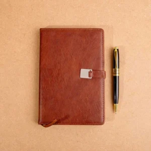 Personalized Brown Leather Dairy and Pen Online Corporate Gifts for Employees in Pakistan
