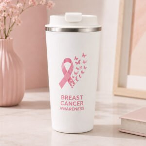 Breast Cancer Awareness Pink Ribbon Travel Tumbler