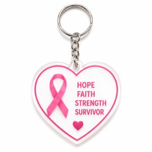 Hope Faith Strength Survivor Breast Cancer Awareness Acrylic Keychain