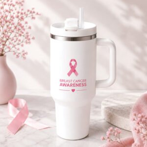 Breast Cancer Awareness Travel Tumbler with Handle