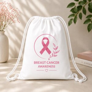 Breast Cancer Awareness Pink Ribbon Drawstring Bag