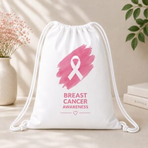 Breast Cancer Awareness Pink Ribbon Drawstring Bag