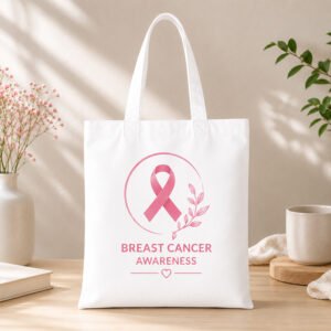 Breast Cancer Awareness Pink Ribbon Canvas Tote Bag